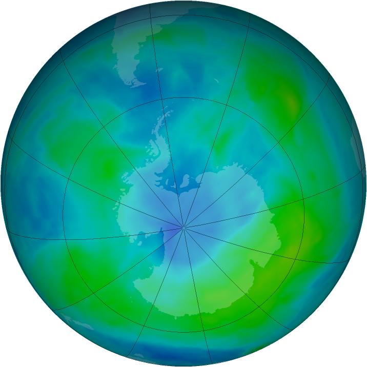 Antarctic ozone map for 03 March 2013